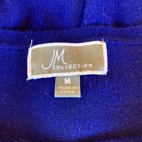 JM Collection Cobalt Blue Crewneck Sweater with Stud Detail on Sleeves Medium - Picture 6 of 6